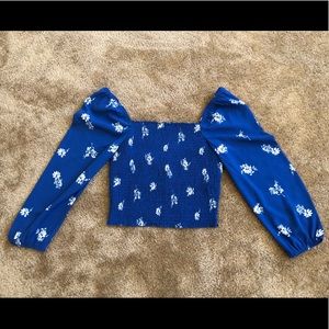 Blue Floral Off-The-Shoulder Crop Top